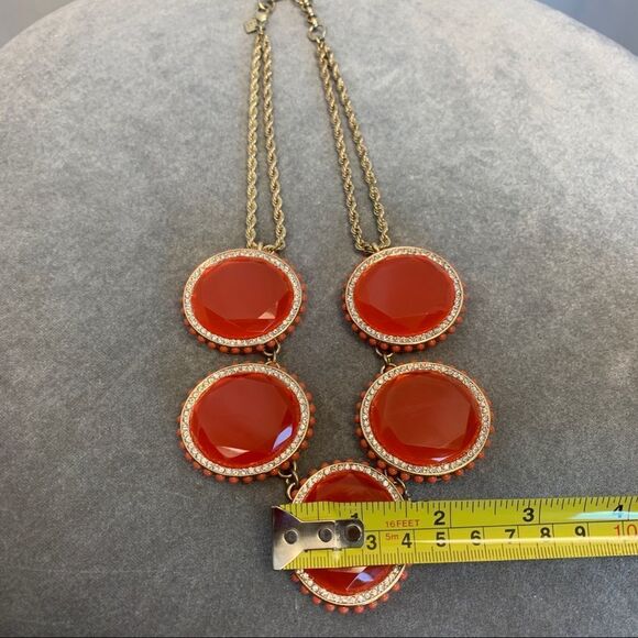 Banana Republic orange red round rhinestone acrylic statement necklace - Picture 10 of 12